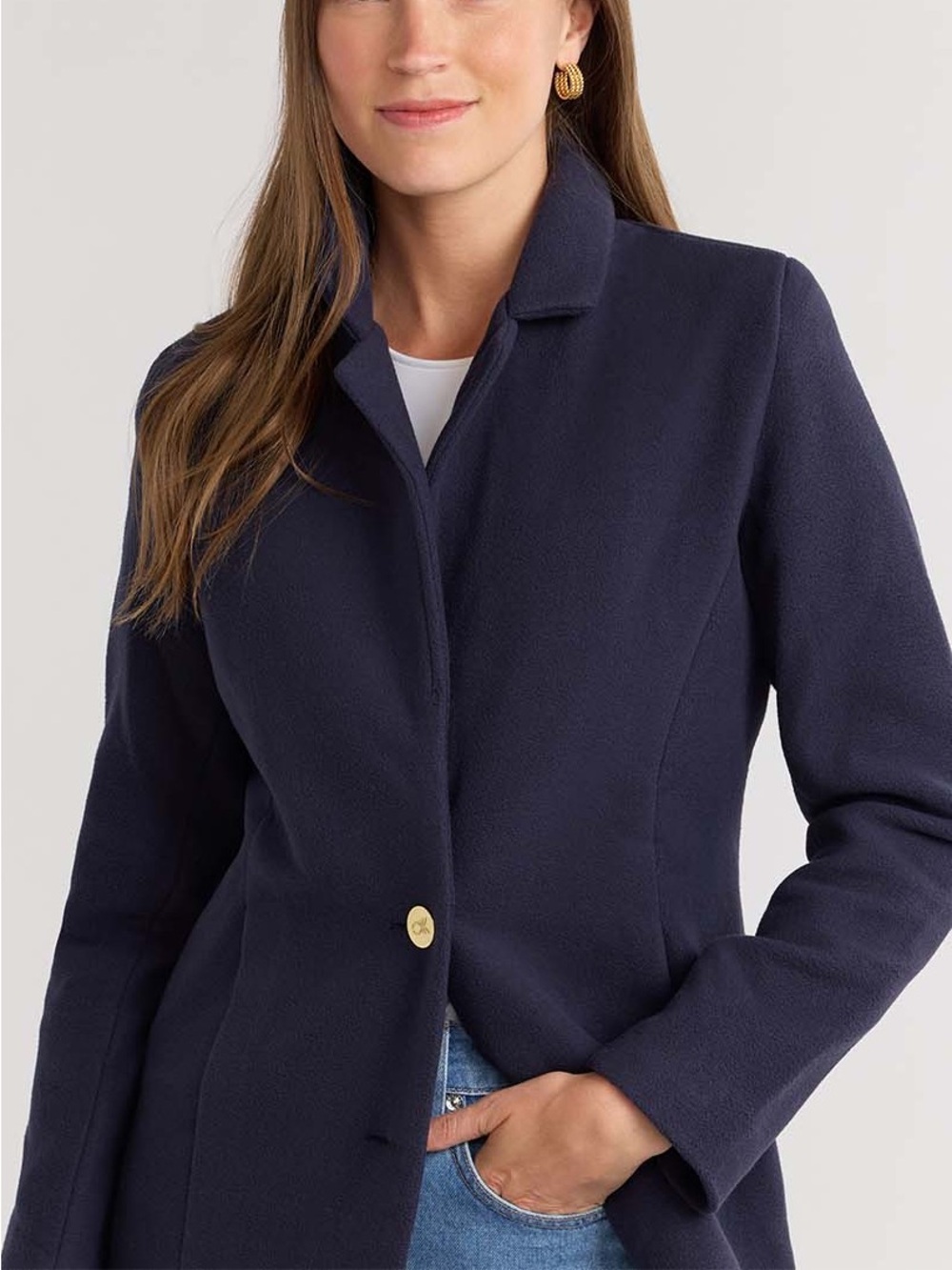 Dudley Stephens Wellington Blazer Vello Fleece Pockets Lined Collar Navy Medium